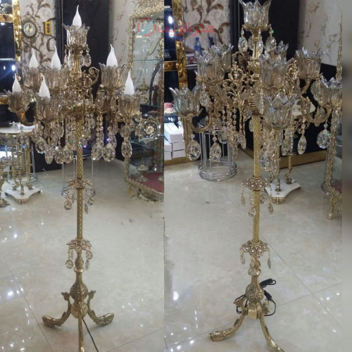 خرید، قیمت و مشخصات آباژور کنار سالنی برنزی اصل، مدل سه پایه بلند؛ شیک و مدرن _ هنرظریف