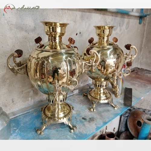 خرید آنلاین، سماور 6 لیتری زغالی برنجی با ورق ضخیم، طرح سلطنتی در دو طرح آینه ای و ساده، زیر قیمت بازار | هنرظریف