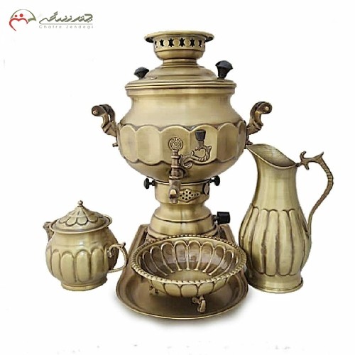 خرید آنلاین، سرویس سماور گازی برنجی کد 113 با طرح خطی شکیل با کیفیت عالی دارای گارانتی، با قیمت مناسب | هنرظریف