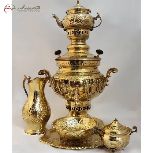 خرید آنلاین، سماور ذغالی برنجی 6 لیتری کد 116 آبکاری شده، مدل عدسی، ریز نقش ساده و زیبا همراه با گارانتی، به قیمت تولید | هنرظریف