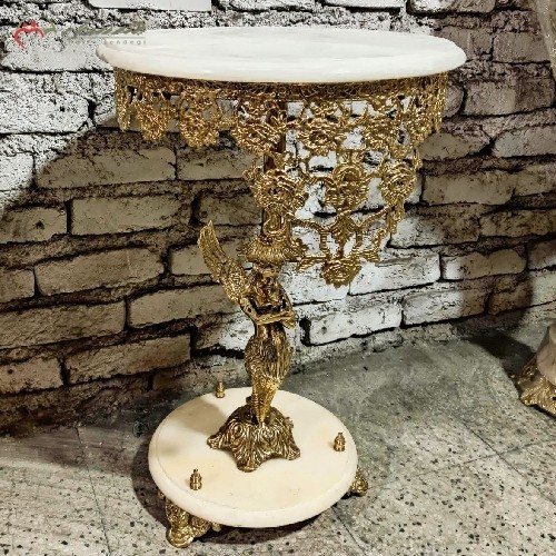 خرید آنلاین، میز تلفن برنزی پایه سنگی طرح فرشته بالدار ایستاده و حاشیه های گل رز، کیفیت عالی با ثبات رنگ همراه گارانتی، زیر قیمت بازار | هنرظریف