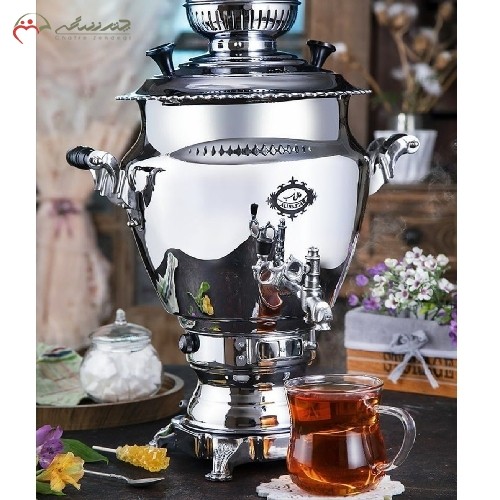 خرید آنلاین، سماور استیل گازی 6 لیتری کد 115 با طراحی ساده و شکیل در طرح سیمین، پیلوت دار با کیفیت اعلاء، زیر قیمت بازار | هنرظریف