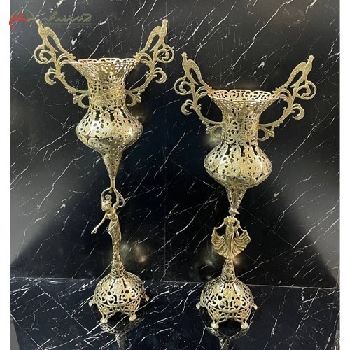 خرید آنلاین، کاپ برنزی پایه دار طرح فرشته و بالرین با دسته های طرح بلبل، طلایی رنگ و شیک، زیر قیمت بازار | هنرظریف