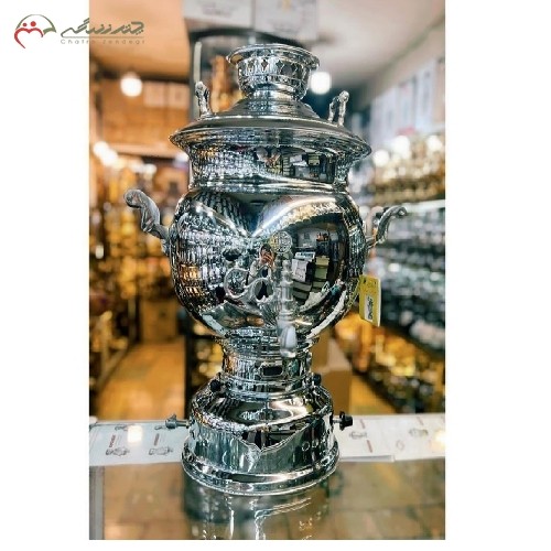 خرید آنلاین، سماور 25 لیتری گازی استیل کد 114 با کیفیت عالی در رنگبندی کروم و طلایی با ضخامت بالا، بسیار درخشان، زیر قیمت بازار | هنرظریف