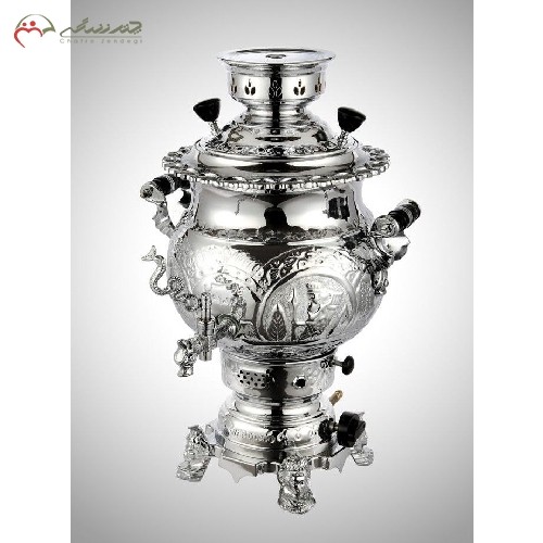 خرید آنلاین، سماور برنجی 6 لیتری آبکاری شده، مدل روسی لبه ریخته گری و سنتی، دارای ضمانت، ب قیمت عالی | هنرظریف