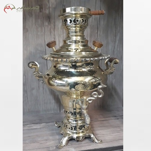 خرید آنلاین، سماور ذغالی برنجی با ورق ضخیم 8 دهم، 4 لیتریی لبه دار، ساده و شیک، زیر قیمت بازار | هنرظریف
