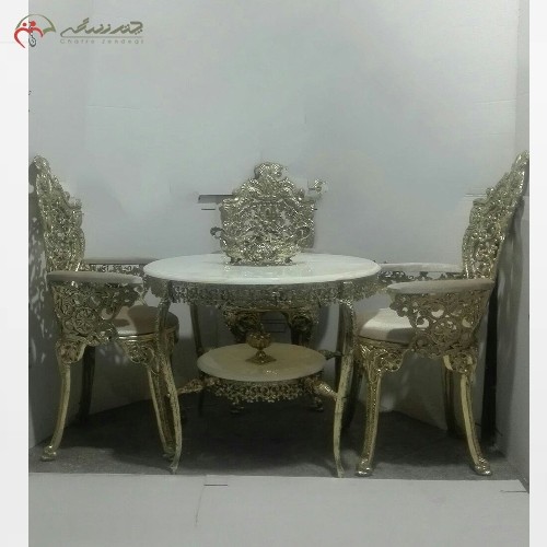 خرید آنلاین، میز ناهار خوری آلومینیومی 4 نفره با رنگ بندی پارچه به سلیقه مشتری، با کیفیت اعلاء، به قیمت مناسب | هنرظریف
