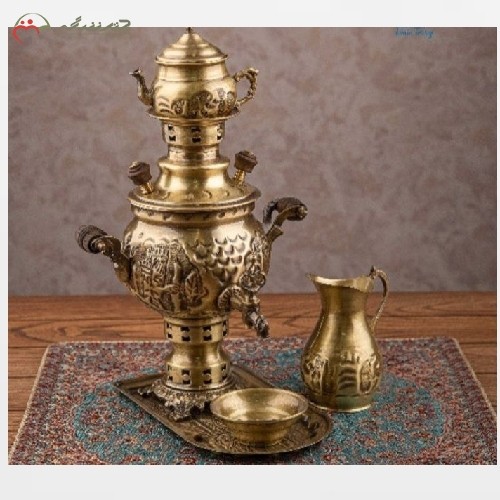 خرید آنلاین، سرویس کامل سماور 1 لیتری زغالی با دسته های شاخ دار و دارای مهر، قابل اجرا در رنگ و طرح متفاوت، شیک و ساده، با قیمت عالی | هنرظریف