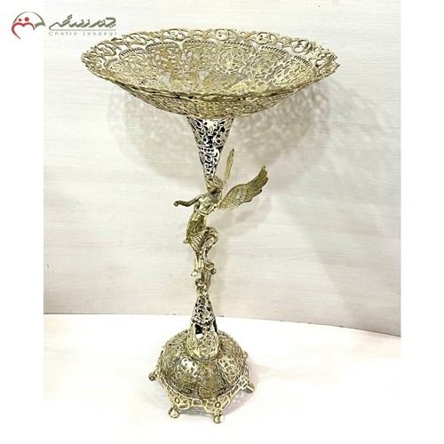 خرید آنلاین، کنار سالنی برنزی، پایه دار طرح فرشته بالدار، طلایی رنگ، پر نقش و نگار، زیر قیمت بازار | هنرظریف