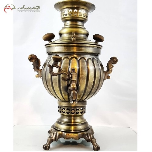 خرید آنلاین، سماور 3 لیتری ذغالی برنجی کد 116 مدل روسی، رنگ آنتیک دارای ضمانت، طرح خطی، زیر قیم بازار | هنرظریف