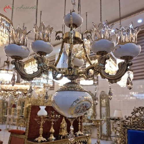 لوستر برنزی سرامیکی 6 شعله با طراحی کلاسیک و زیبایی بی نظیر، ساخته شده  با متریال با کیفیت، زیر قیمت بازار | هنرظریف