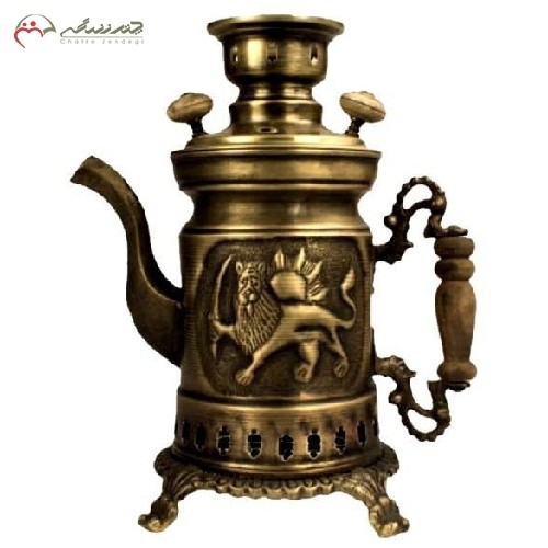 خرید آنلاین، کتری برنجی قلم زنی در طرح شکاری، طراحی متفاوت با رنگ آنتیک، دارای ضمانت، به قیمت تولیدی | هنرظریف