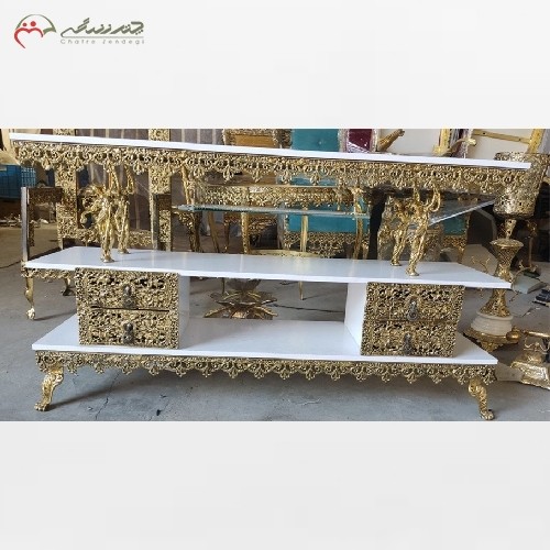 خرید آنلاین، میز تلویزیون برنزی 4 کشو باصفحه ام دی اف و طراحی متفاوت و شیک، به قیمت مناسب | هنرظریف