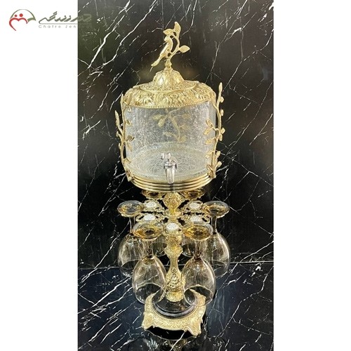 خرید آنلاین، شربت خوری برنزی با بدنه  و گیلاس خوری های کریستالی اصل، پر نقش و نگار، زیر قیمت بازار | هنرظریف