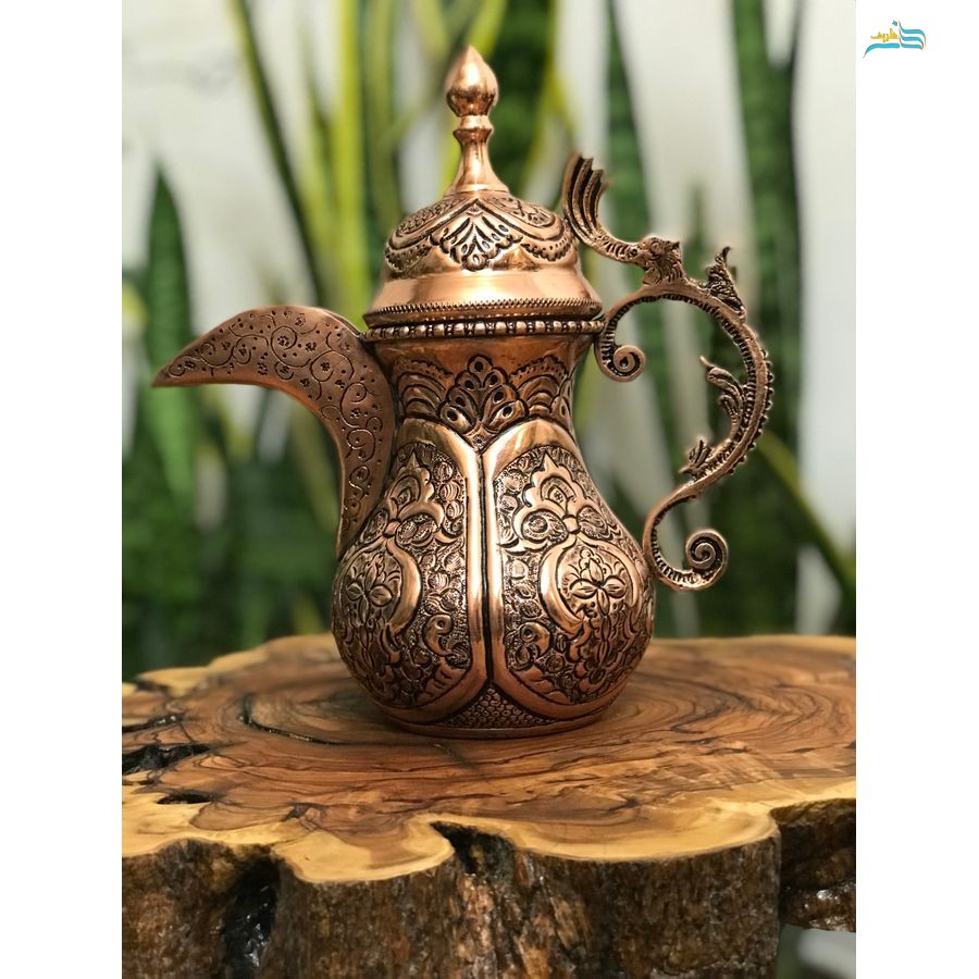 خرید، قیمت و مشخصات قهوه جوش یا دله مسی با قلمزنی اسلیمی اعلاء، ساخته شده با ورق مس ضخیم، کاربردی | هنرظریف