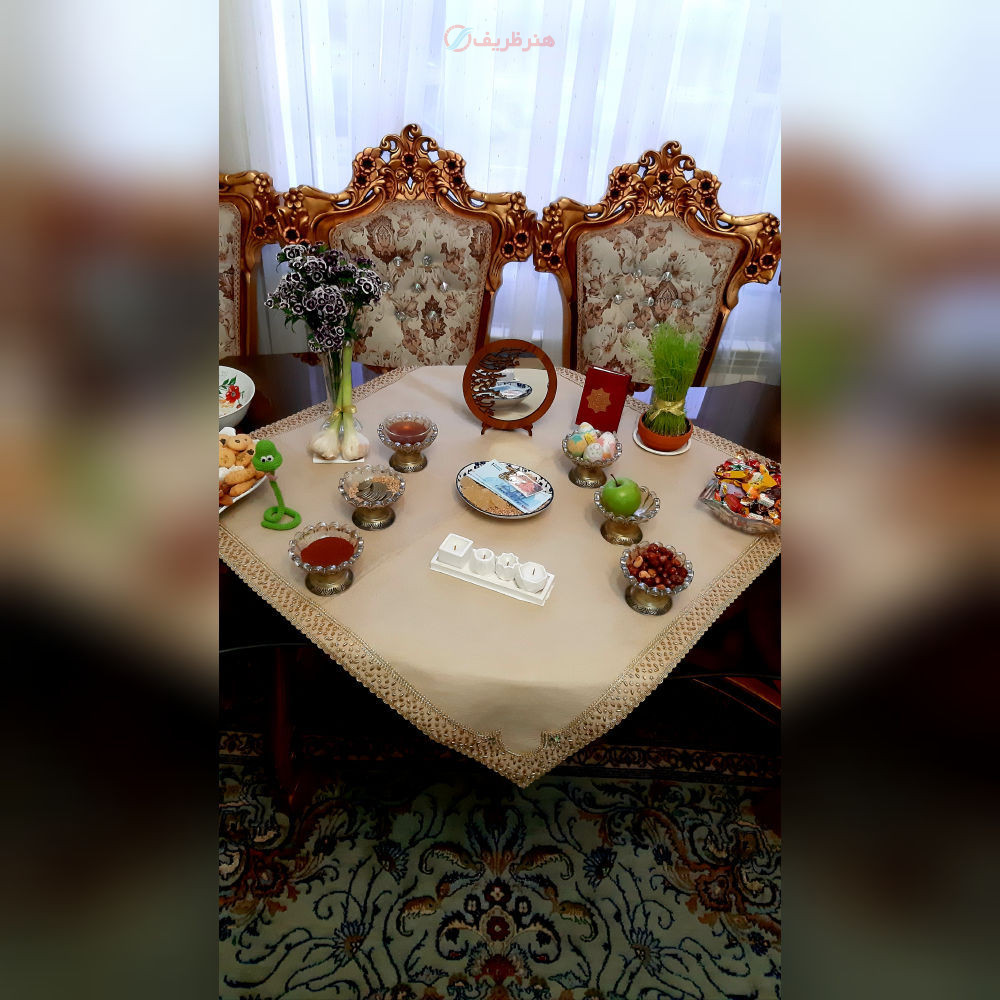 رومیزی مربع مخمل سنگ دوزی B-19 سنگ دوزی با پارچه تور
