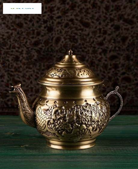 سماور برنجی زغالی 5 لیتری با قلمزنی زیبا و فوق العاده، دارای روکش نانو