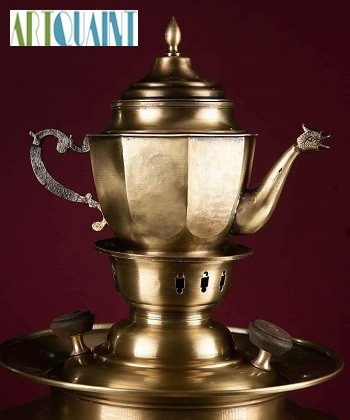 سماور زغالی برنجی سنگین وزن 7 لیتری، دارای روکش نانو و رنگ ثابت