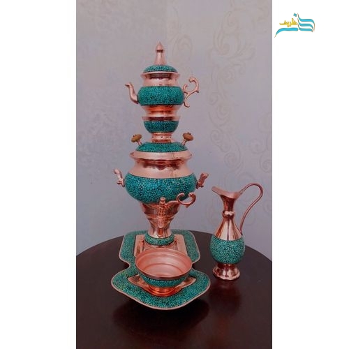 سرویس کامل سماور مسی فیروزه کوبی با کیفیت اعلاء - هنرظریف