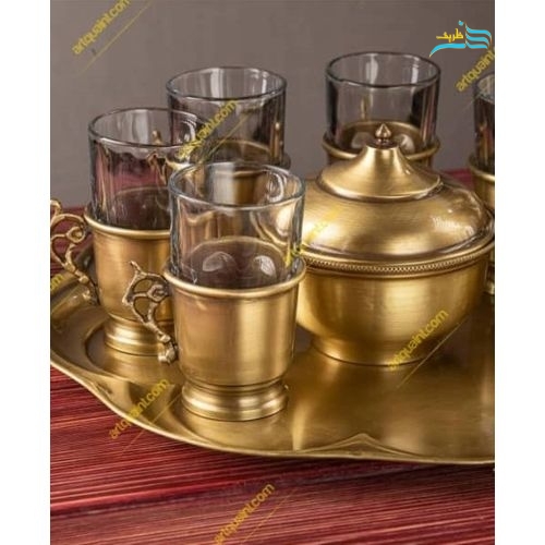 سرویس سماور برنجی زغالی 6 لیتری سنگین وزن، ورق ضخیم