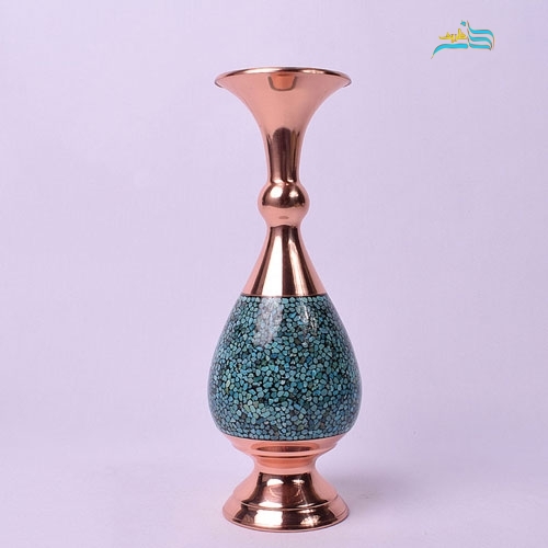 گلدان مسی صراحی 25 فیروزه کوبی با ورق ضخیم مس و کیفت بالا - هنرظریف