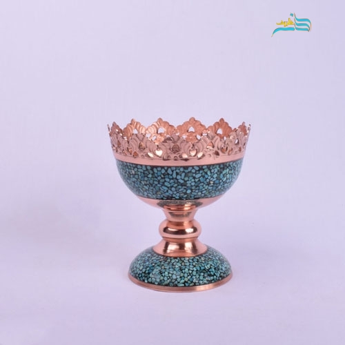آجیل خوری مسی 13 فیروزه کوبی با فیروزه اصل نیشابور و کیفیت اعلاء - هنرظریف