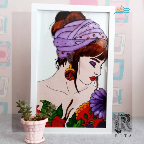 تابلوی نقاشی چهره ویترای دورگیر دست ساز ریتا، رنگ ثابت و هدیه ای خاص - هنرظریف
