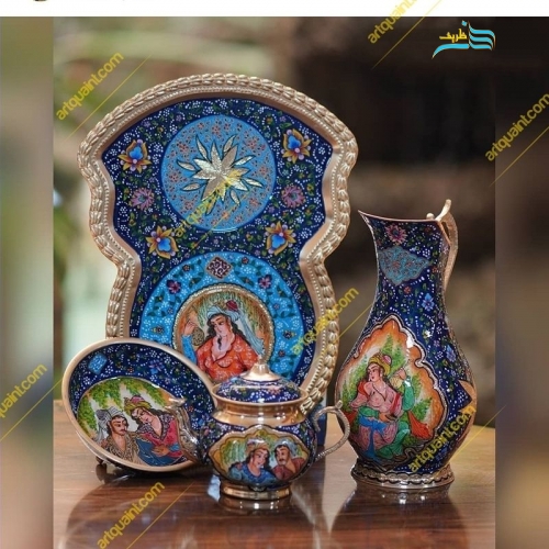 سماور برنجی با نقاشی مینیاتور، اثر هنری خاص با رنگ ثابت