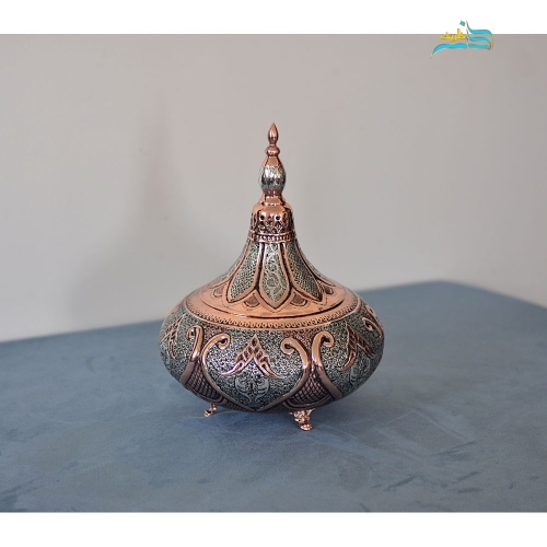 گز خوری برنجی قلم زنی اعلاء با آبکاری مس و نقره