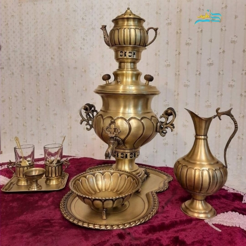 سرویس سماور زغالی 4 لیتری مدل نگین با چایخوری دو نفره - هنرظریف