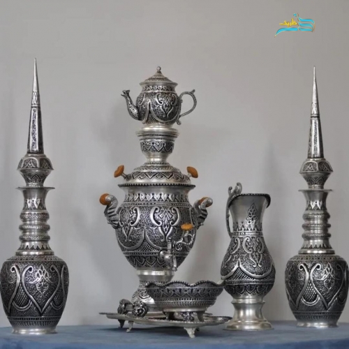 سرویس سماور و تنگ شاخدار برنجی روکش نقره - هنرظریف