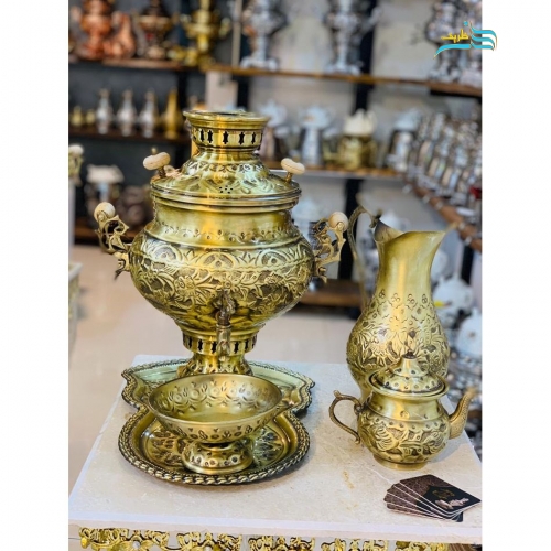 سرویس سماور زغالی برنجی 6 لیتری سنگین وزن با بدنه ضخیم