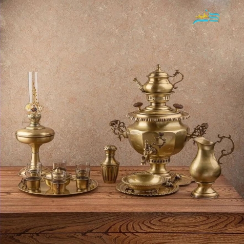 سرویس سماور زغالی سنگین وزن 6 لیتری شش ضلعی، دسته ماهی - هنرظریف