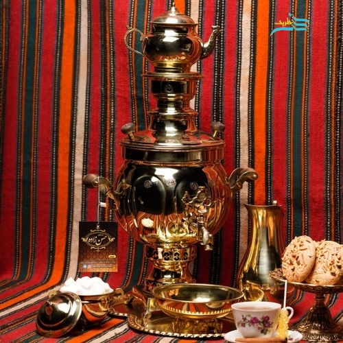 سماور برنجی 6 لیتری طرح آینه توپی ورق یک میل کیفیت بالا
