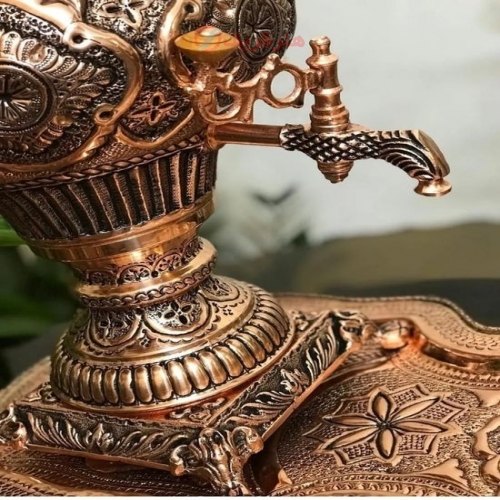 سرویس سماور  قلم زنی زغالی مسی 8 لیتری، سنگین وزن