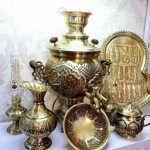 سماور زغالی برنجی قلمزنی دست 6 لیتری طرح خاص و تک - هنرظریف