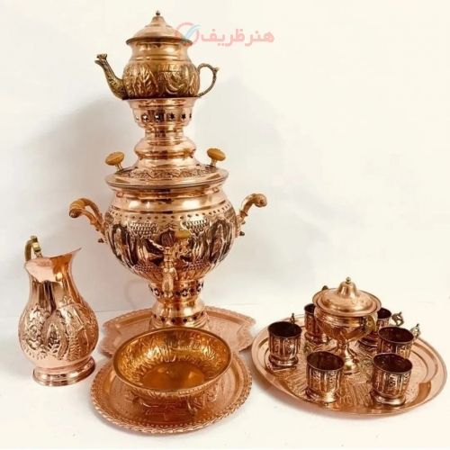 سرویس سماور مسی 6 لیتری سیاه قلم با چایخوری - هنرظریف
