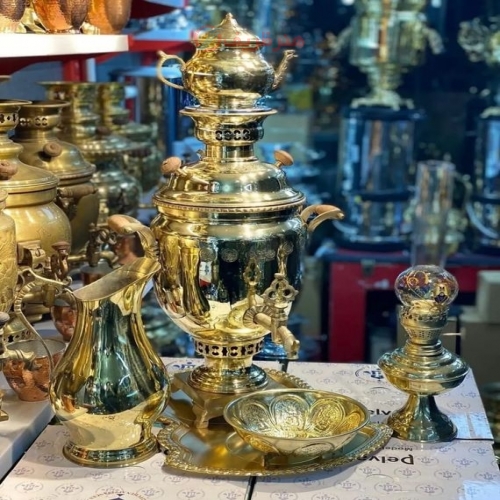 سرویس سماور برنجی 6 لیتری دسته شاخ ورق ضخیم