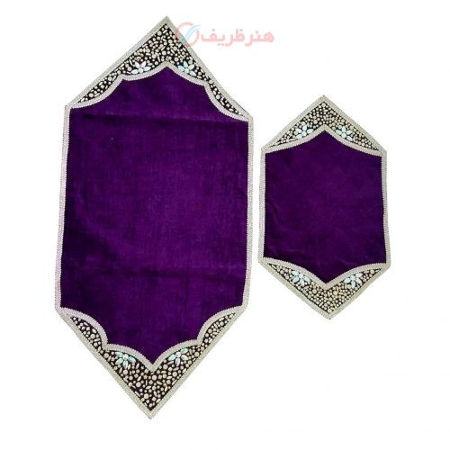 ست دو تکه رومیزی پارچه مخمل سنگ ددوزی - هنرظریف