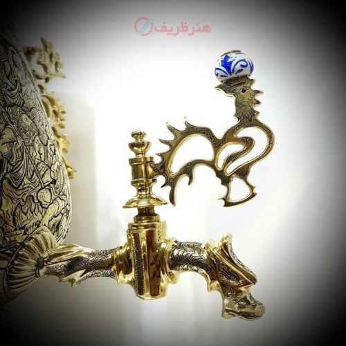 سماور زغالی ۸ لیتری مدل جام، قلمزنی تلفیقی ریزه قلم ختایی، اسلیمی و بزم
