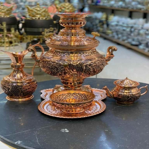 سرویس 5 تکه سماور برنجی گازی 8 لیتری رنگ ثابت