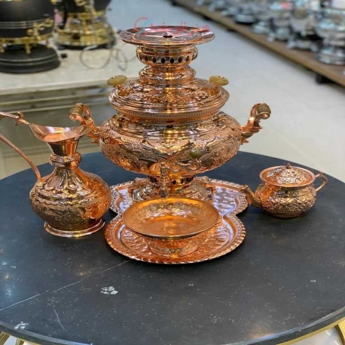 سرویس کامل سماور برنجی 8 لیتری گازی با رنگ ثابت