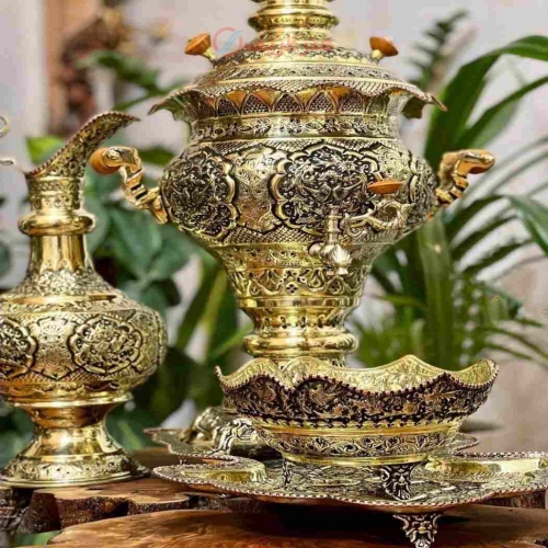 سرویس سماور زغالی برنجی 6 لیتری اعلاء، قلمزنی دست
