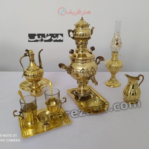 سماور زغالی برنجی 1 لیتری با سرویس کامل - هنرظریف