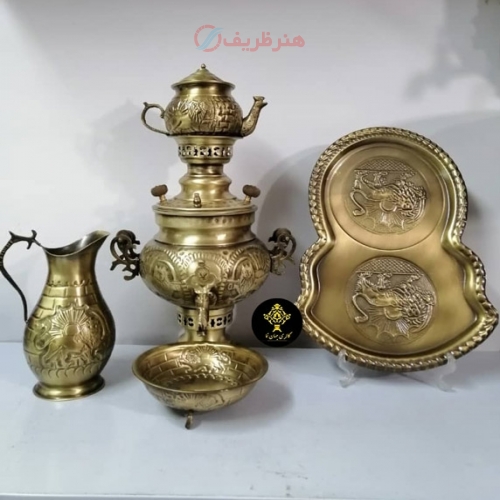 سرویس کامل سماور زغالی برنجی 3.5 لیتری قلم دست، نانو شده - هنرظریف