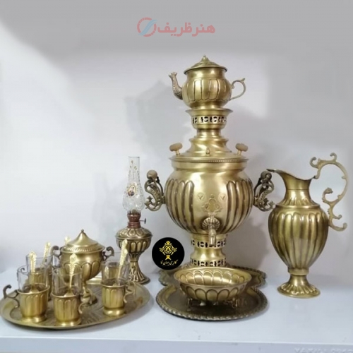 سماور ذغالی سرویس سفارشی 5 تکه نانو دسته ماهی مدل عدسی-هنرظریف