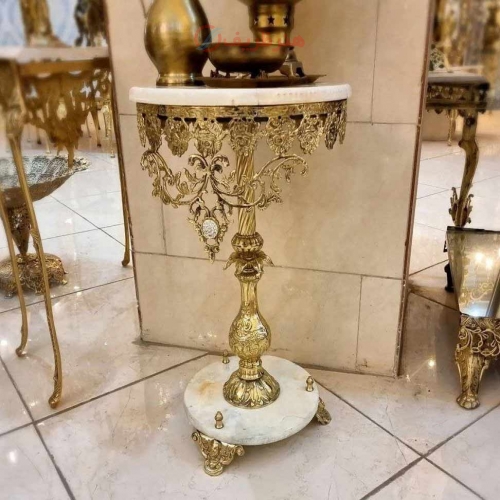 میز تلفن جنس برنز درجه 1، با طرح گل رز رویه سنگ