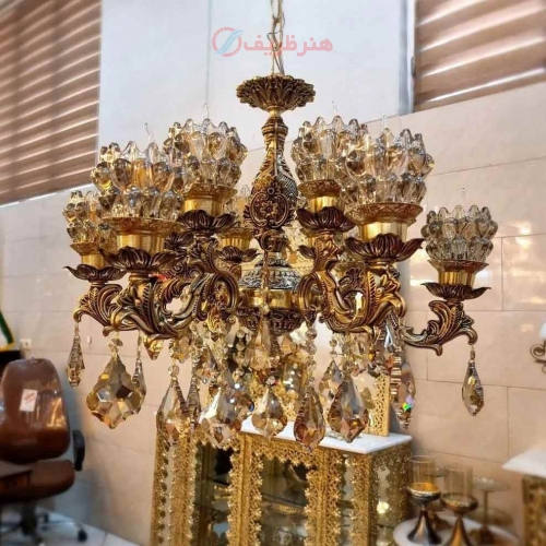 لوستر 6 شاخه برنزی 12 لامپ، برنز درجه 1، بسیار زیبا و شیک، باضمانت کیفیت