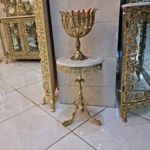 میز تلفن برنجی، مدل سه پایه ماهی، بسیار زیبا و شیک، برنج اصل، با ضمانت کیفیت کالا - هنرظریف