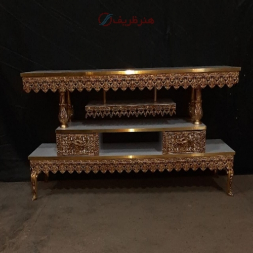 میز تلویزیون روکش برنز دو کشو و دو طبقه رنگ ثابت و کیفبت بالا - هنرظریف